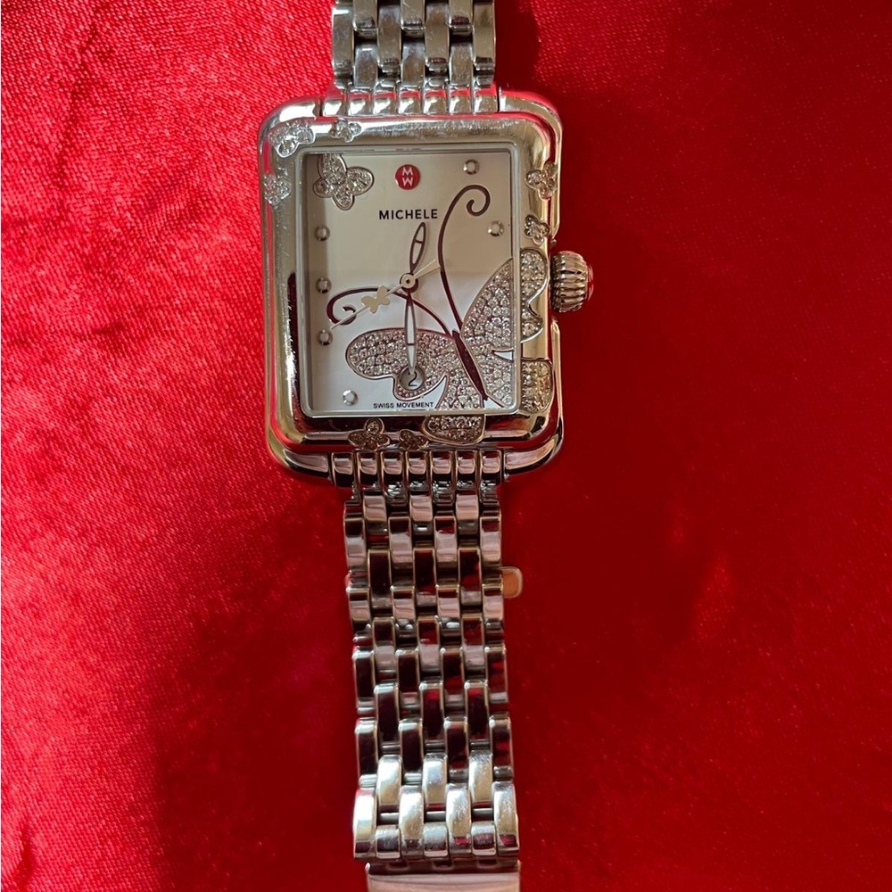Michele Silver Watch with Butterfly Motif